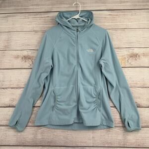 The North Face Hooded Full Zip Fleece Jacket Womens XL Blue Stretch